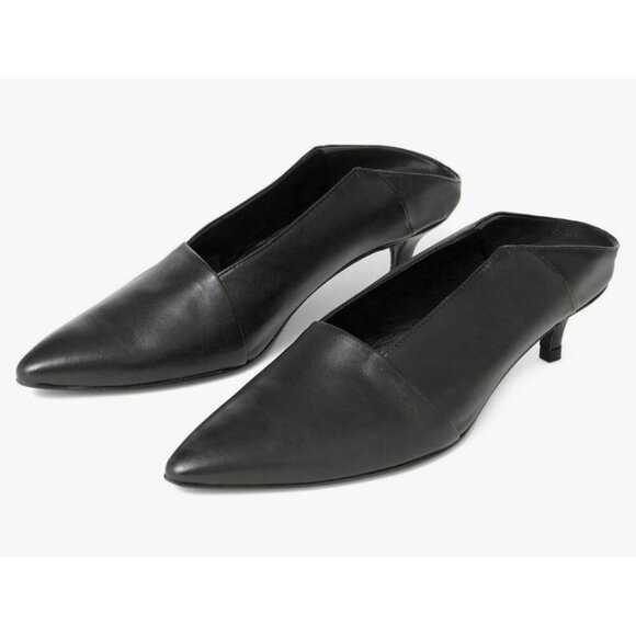 Thakoon Black Soft Leather Slip On Mule Shoes Kitten Heels NEW IN BOX - Picture 2 of 10
